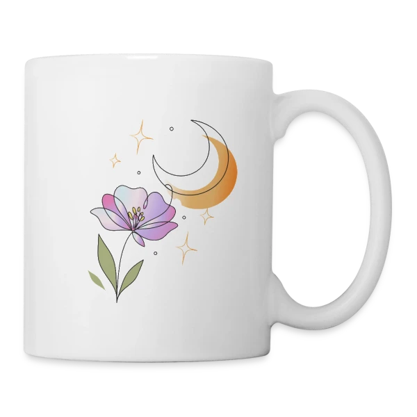 Art Ligne Fleur et Lune - Mystère Nocturne sur Mug blanc