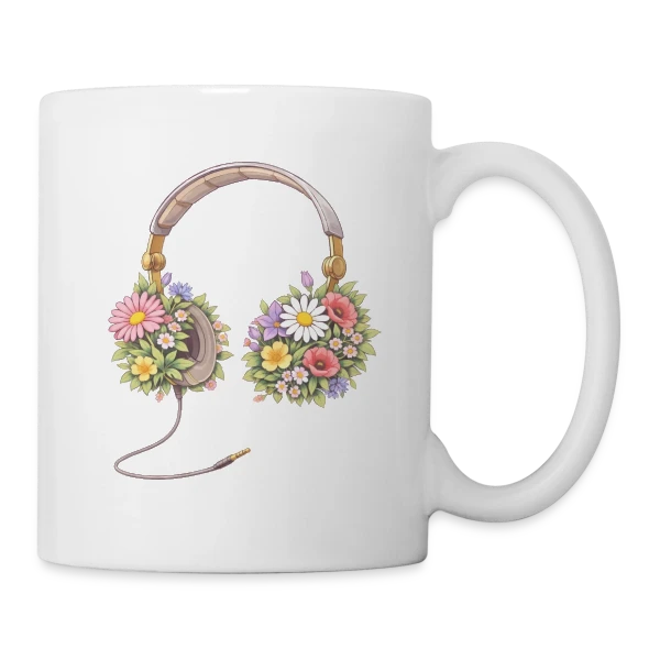 Casque Audio Fleuri - Harmonie Musicale et Naturelle sur Mug blanc