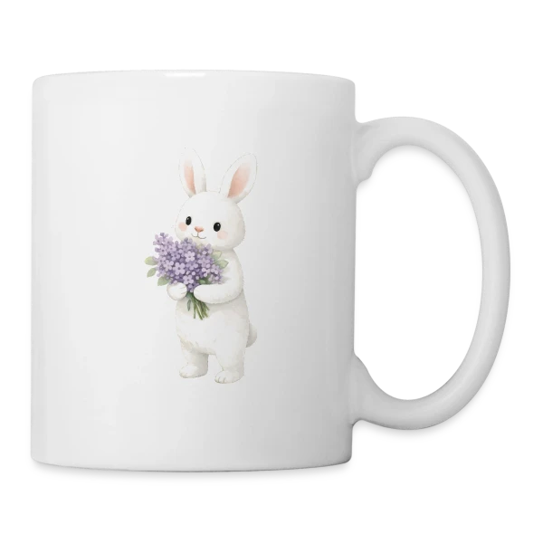 Lapin dans les Lilas - Douceur Printanière sur Mug blanc