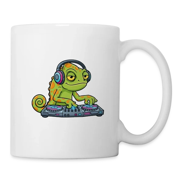 Caméléon DJ Mascotte Cartoon sur Mug blanc