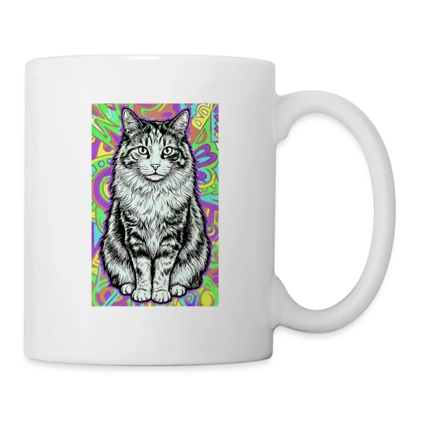 Chat Stylisé Psychédélique sur Mug blanc
