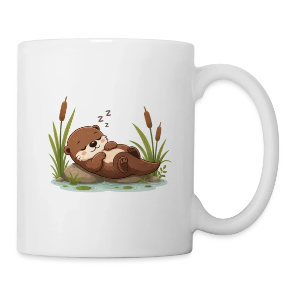 Loutre Endormie dans les Roseaux - Douceur Naturelle sur Mug blanc