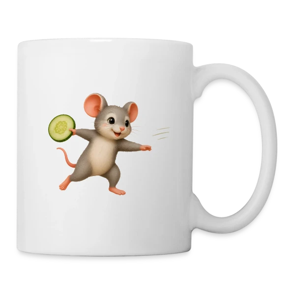 La Souris Frisbee et la Tranche de Concombre sur Mug blanc