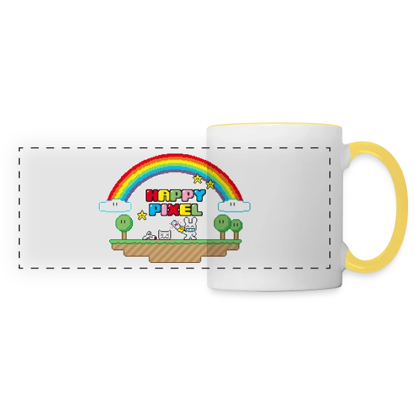 Happy Pixel : Humour Décalé Rétro Pixel Art sur Mug panoramique contrasté et blanc