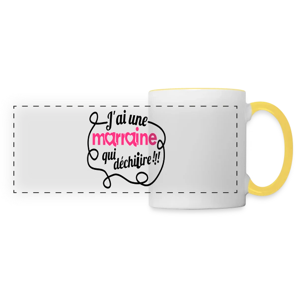 Marraine qui déchire ! sur Mug panoramique contrasté et blanc