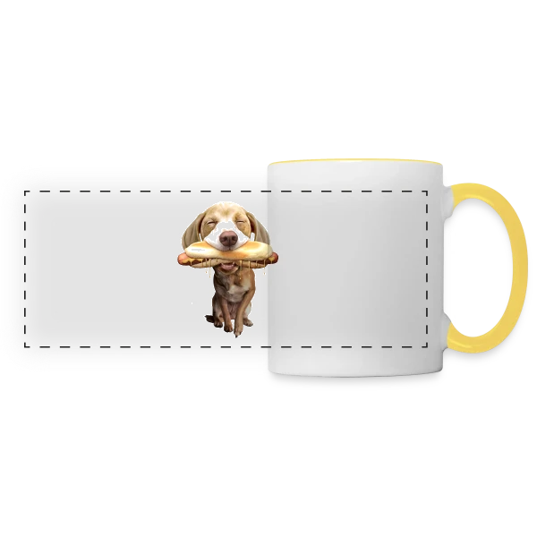Chien Gourmand Hotdog sur Mug panoramique contrasté et blanc