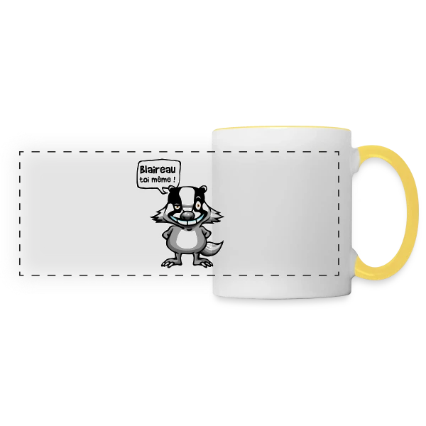 Le Blaireau Rigolo sur Mug panoramique contrasté et blanc