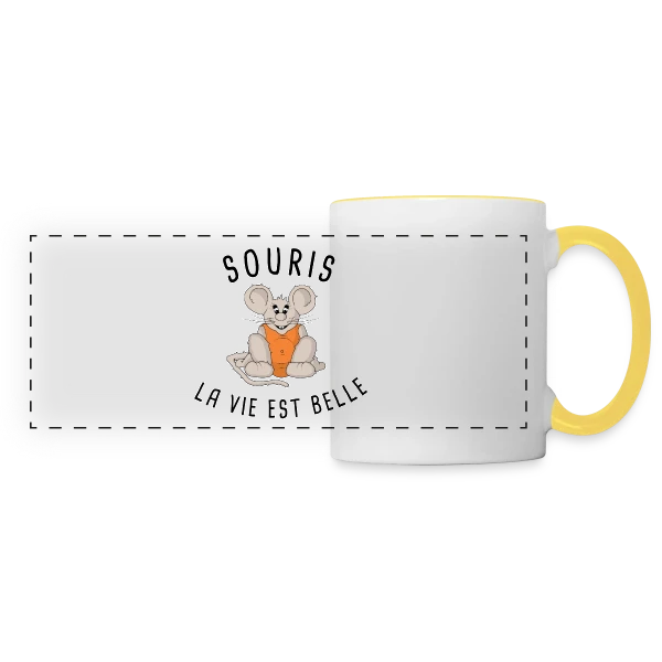 Souris : La Vie est Belle ! sur Mug panoramique contrasté et blanc