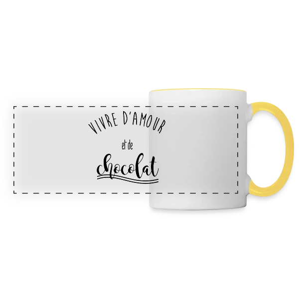 Vivre d'Amour et de Chocolat sur Mug panoramique contrasté et blanc