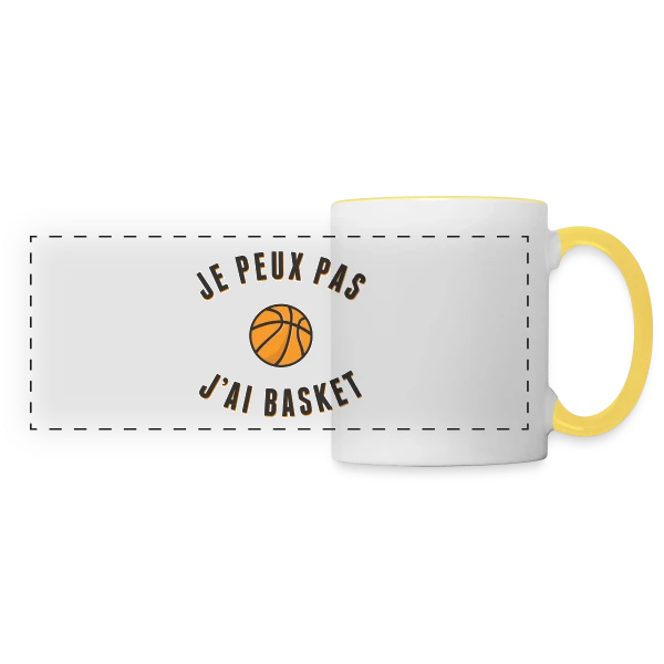 Je peux pas, j'ai basket ! L'excuse idéale sur Mug panoramique contrasté et blanc