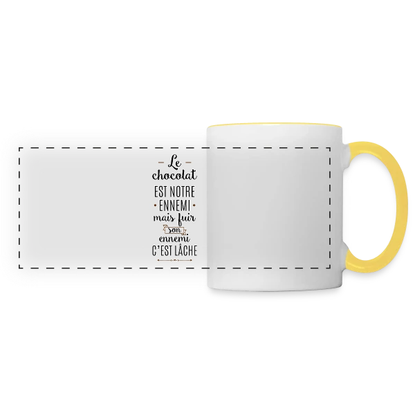 Je peux pas, j'ai chocolat sur Mug panoramique contrasté et blanc