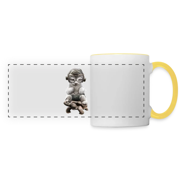 Chat Cavalier sur Tortue de Guerre sur Mug panoramique contrasté et blanc