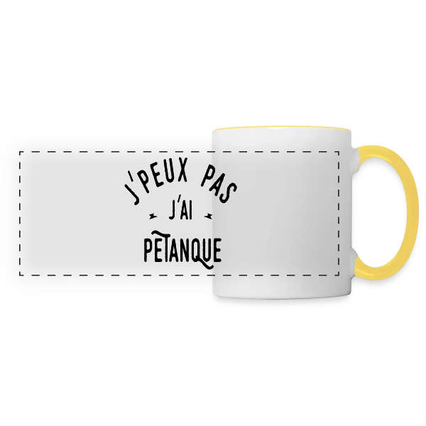 J'peux pas j'ai pétanque - Humour et Boules sur Mug panoramique contrasté et blanc