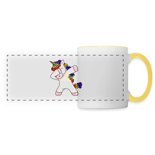 Licorne Dabbing Arc-en-ciel sur Mug panoramique contrasté et blanc
