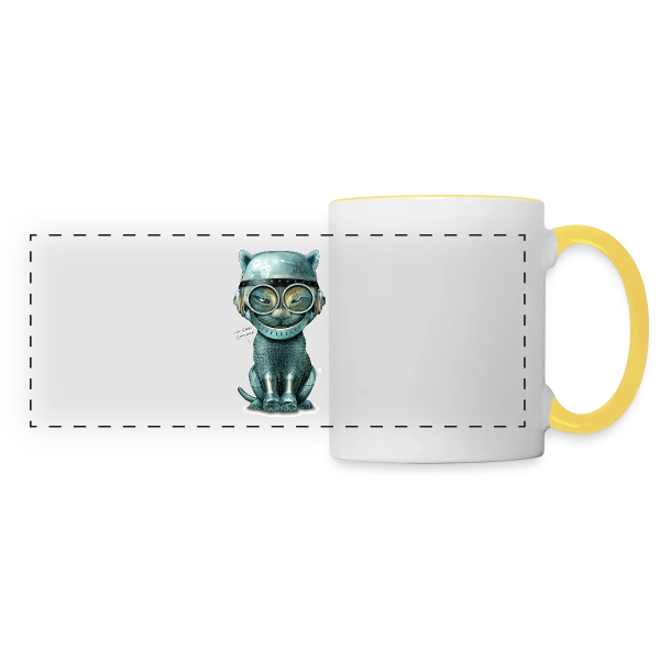 Chat Malin : Curiosité Féline sur Mug panoramique contrasté et blanc
