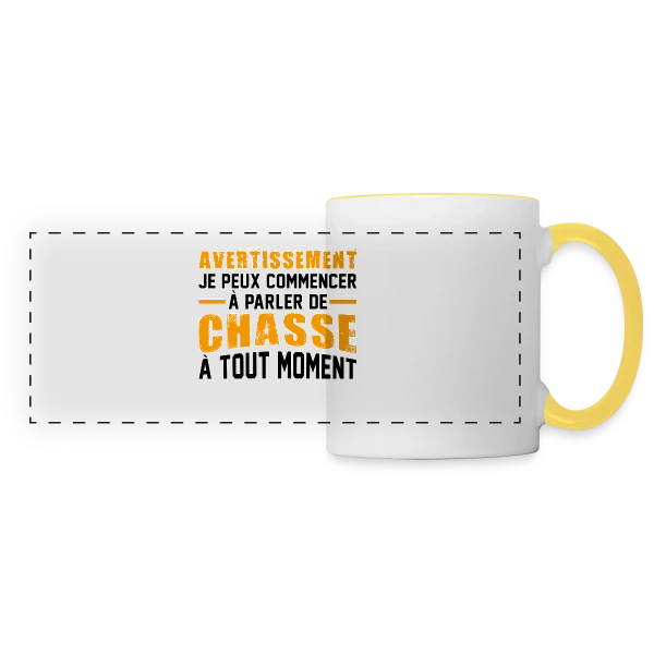 Chasseur : Attention Humour Sauvage ! sur Mug panoramique contrasté et blanc