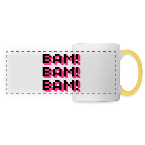 Bam! Bam! Bam! Style Comique sur Mug panoramique contrasté et blanc