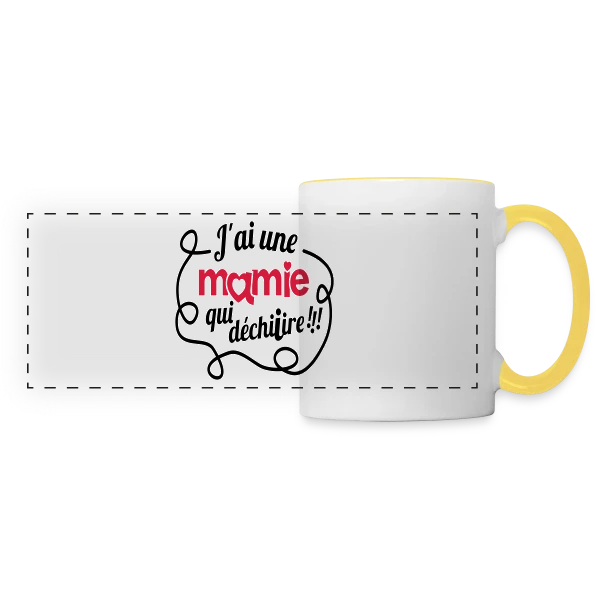 'Ma Mamie Déchire !' : Cadeau Original pour Super Grand-mère sur Mug panoramique contrasté et blanc