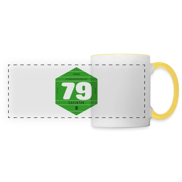 Vignette Automobile Vintage France 1979 sur Mug panoramique contrasté et blanc