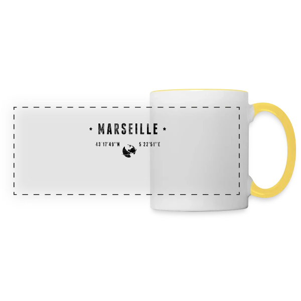 Marseille Coordonnées Globe sur Mug panoramique contrasté et blanc