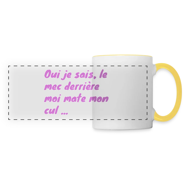 Humour Fessier Rose sur Mug panoramique contrasté et blanc