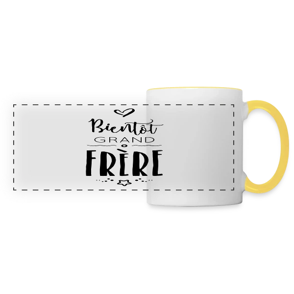 Bientôt Grand Frère sur Mug panoramique contrasté et blanc
