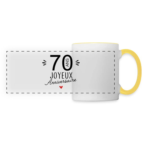 Anniversaire 70 Ans : L'Âge d'Or Célébré sur Mug panoramique contrasté et blanc
