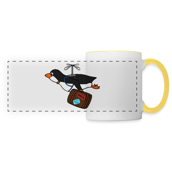 Pingouin Voyageur Hilarant sur Mug panoramique contrasté et blanc