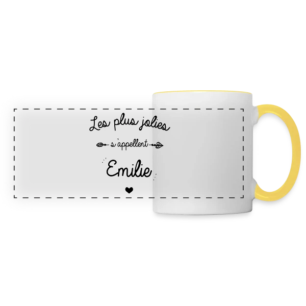 Prénom 'Émilie' - Le Cadeau Personnalisé Idéal sur Mug panoramique contrasté et blanc