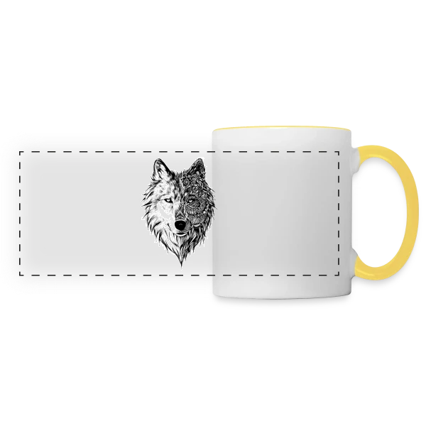 Loup Tribal Géométrique sur Mug panoramique contrasté et blanc