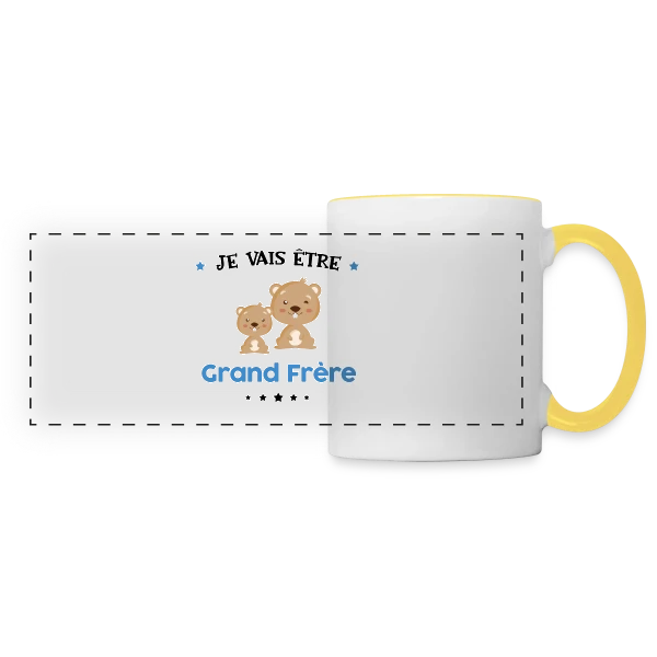 "Je Vais Être Grand Frère" - Annonce Naissance sur Mug panoramique contrasté et blanc