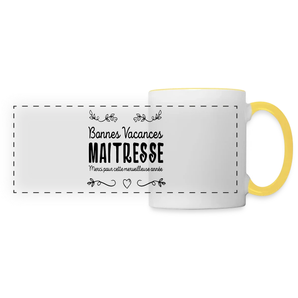 'Bonnes Vacances Maîtresse' - Cadeau Fin d'Année Scolaire sur Mug panoramique contrasté et blanc