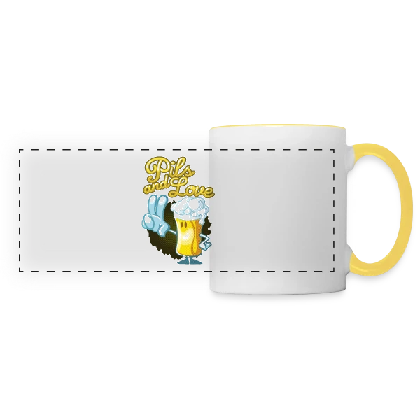 Pils & Love : La Bière et l'Amour en Version Cartoon sur Mug panoramique contrasté et blanc