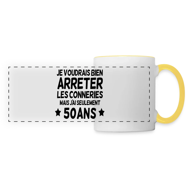 50 Ans : Encore Jeune Pour les Bêtises ! sur Mug panoramique contrasté et blanc