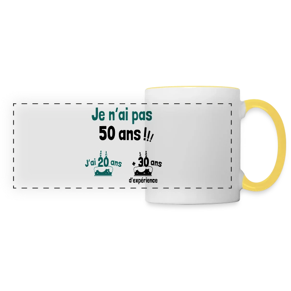 50 ans : 20 ans + 30 ans d'expérience ! sur Mug panoramique contrasté et blanc