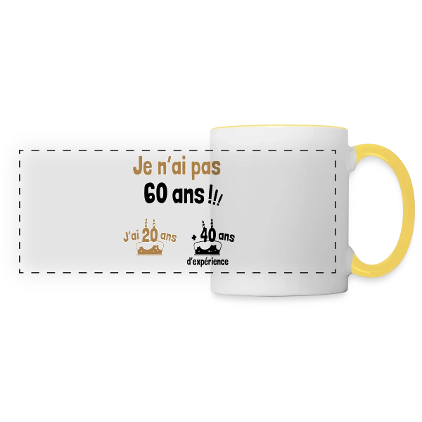 60 ans ? Non, 20 ans et 40 ans d'expérience ! sur Mug panoramique contrasté et blanc