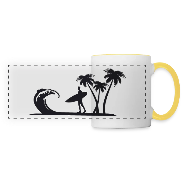 Surfeur Vague Palmiers sur Mug panoramique contrasté et blanc