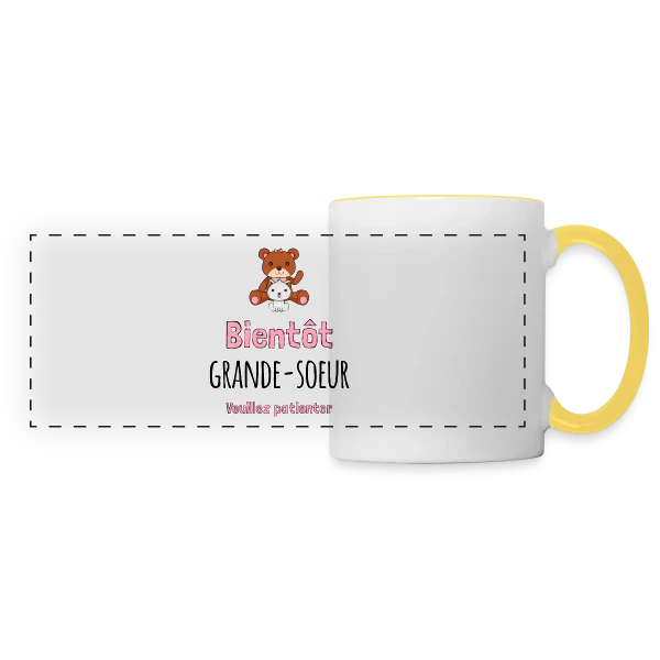 'Bientôt Grande Sœur' - Annonce Grossesse Originale sur Mug panoramique contrasté et blanc