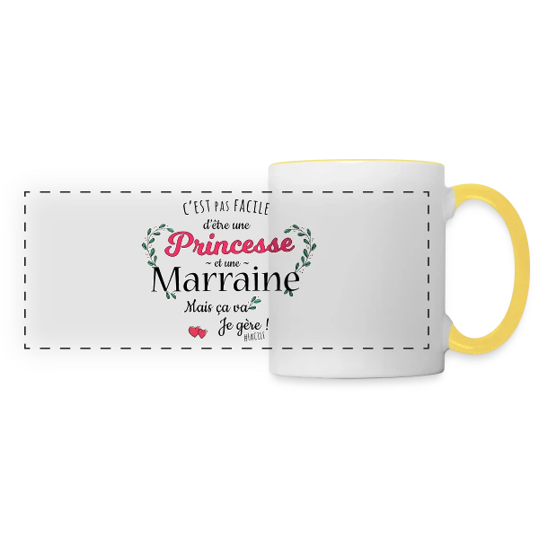 'Ma Marraine, Ma Princesse' - Cadeau Affectueux sur Mug panoramique contrasté et blanc