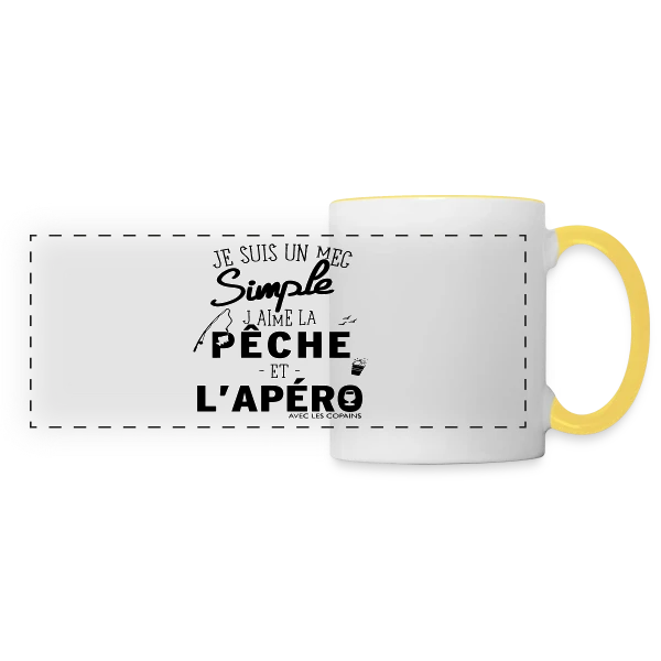 "Pêche & Apéro" : L'Humour du Pêcheur Relax sur Mug panoramique contrasté et blanc