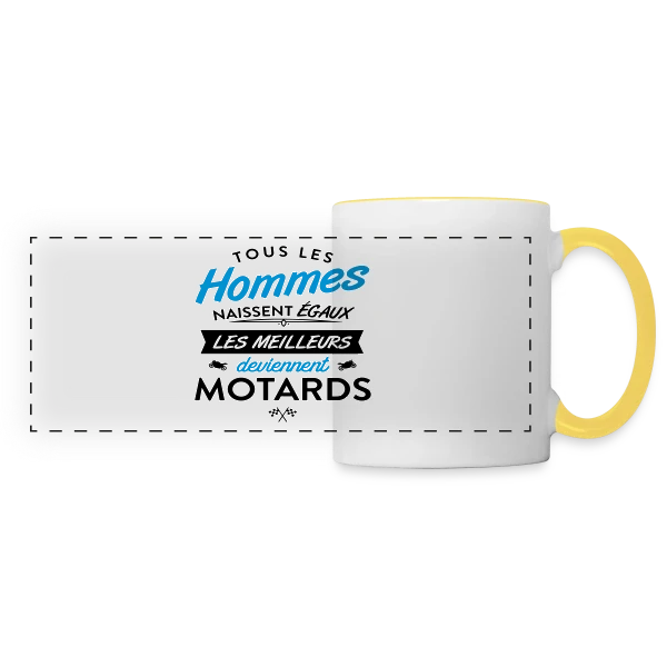 Moto Humour : Naissent Égaux, Meilleurs Motards sur Mug panoramique contrasté et blanc