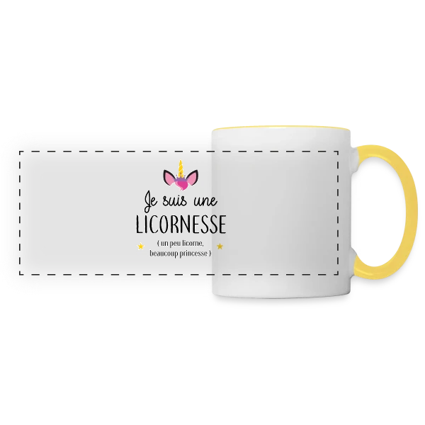 Licornesse : Moitié Licorne, Moitié Princesse sur Mug panoramique contrasté et blanc