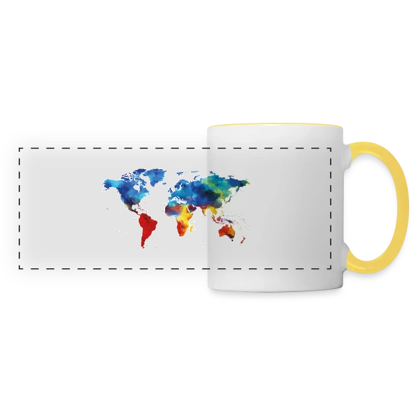 Carte du Monde Aquarelle sur Mug panoramique contrasté et blanc