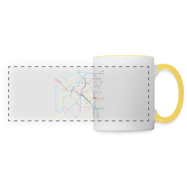 Plan Métro Paris Coloré sur Mug panoramique contrasté et blanc