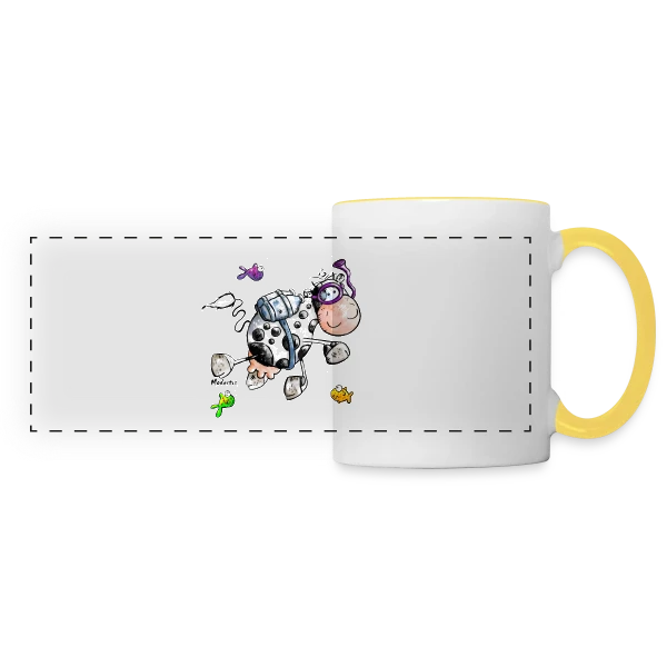 La Vache Marine Plongeuse Cartoon sur Mug panoramique contrasté et blanc