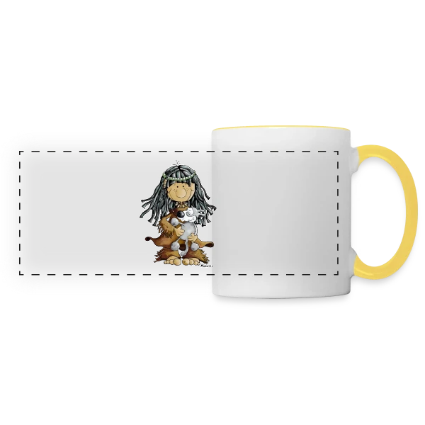 Petite Indienne et son Loup Ami sur Mug panoramique contrasté et blanc