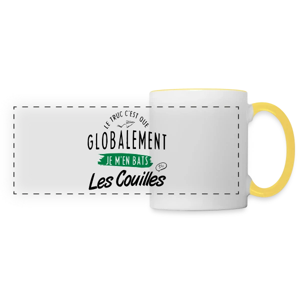 J'm'en Fous Totalement sur Mug panoramique contrasté et blanc