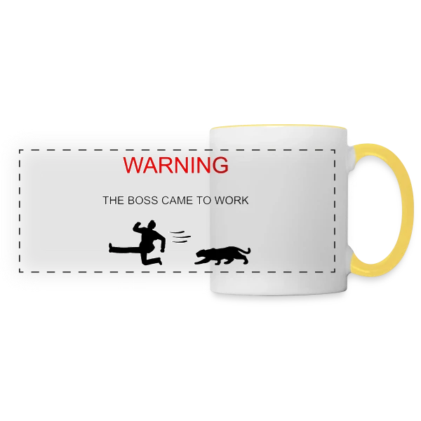 Attention : Le Patron est Arrivé sur Mug panoramique contrasté et blanc