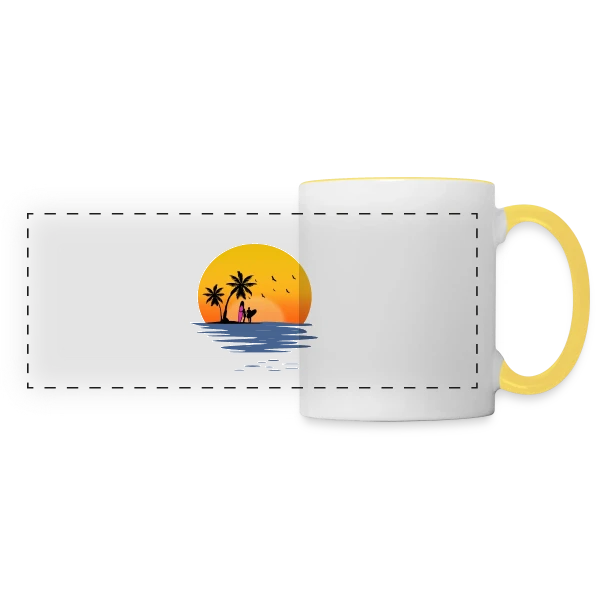 Coucher de Soleil Plage Surfeurs sur Mug panoramique contrasté et blanc