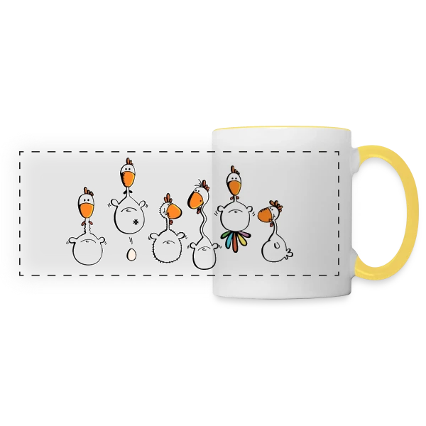 Poules folles - Verrückte Hühner sur Mug panoramique contrasté et blanc